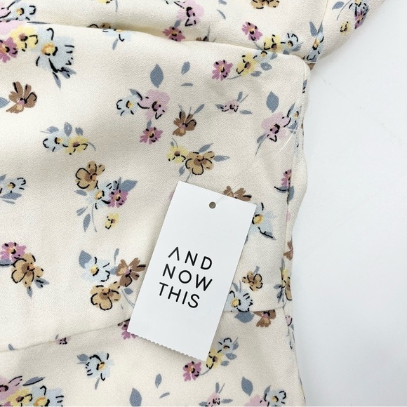 NWT AND NOW THIS Cream Floral Puff Sleeve Front Slit Midi Dress - Picture 10 of 13